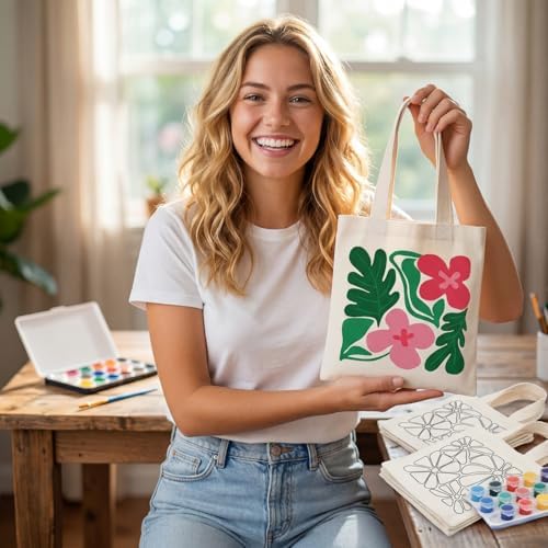 Aliceset 16 Pcs Color Your Own Bag Tote Bag Painting - Image 5