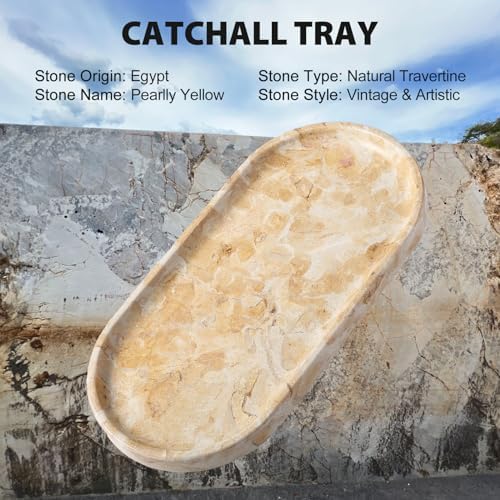 Koville Egypt Natural Marble Tray, 12"x6" Vanity Decorative Tray for Countertop Organizer, Catchall Tray for Perfume, Candles, Jewelry Dish - Image 6
