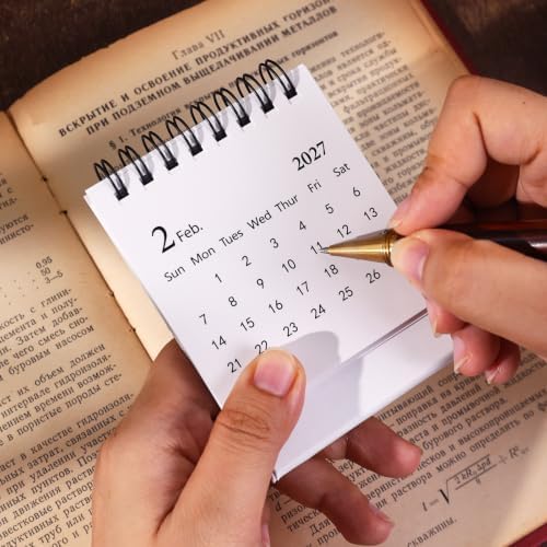 Mini Desk Calendar 2027-2028 - January 2027 until June 2028 Small Desktop Calendar Mini Daily Schedule 250gsm Thick Paper Twin-Wire Binding with Stickers for Home Office School (Mini white) - Image 5