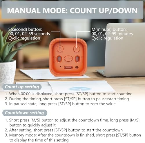 GuDoQi Multi-Function Cube Timer, 5/10/30/60 Min & Custom Count Down, Included Pause & Resume Feature, Silent, Vibrate & Adjustable Sound Alarm for Productivity in Tasks, Study & Kitchen, Orange - Image 4