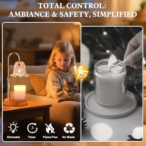 Candle Warmer Lamp Electric Timer: Dimmable Candles Warming Lamps - Height Adjustable Burner Jar - No Flame Scented Melts Wax - All Candle Jars Home Decor Table Light - Image 6