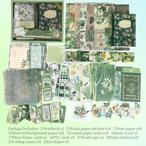 Koqye 180PCS Scrapbooking Supplies Kit, Botanical Garden Bullet Junk Journal Kit with A6 Grid Notebook Scrapbook Paper Craft DIY Gift for Adult Teen Girl Kid Women - Image 2