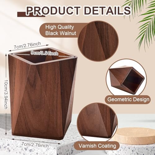 Henoyso 2 Pcs Wood Pen Holder for Desk Wooden Pencil Cups, Black Walnut - Image 2
