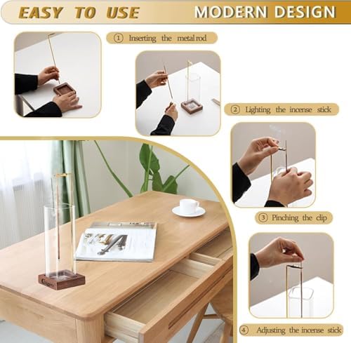 Ceremony Incense Holder，Wood Incense Holder for Sticks with Glass Ash Catcher，Incense Burner for Meditation Yoga Spa Room Decor - Image 4