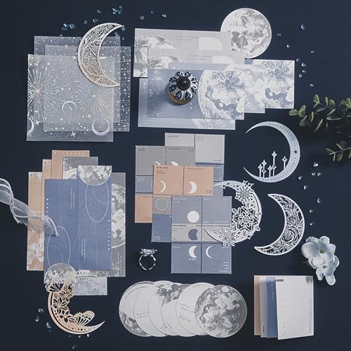 Doraking 63PCS Moon Embellishment Scrapbook Paper Packs for Journaling by wearecuuuuute