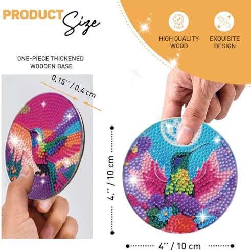 8 Pcs Humming Bird Diamond Painting Kits | Diamond Painting Kits with Holder | Diamond Art Coasters for Beginners Adults - Perfect Art Craft Supplies Gift!… (Humming Bird) - Image 6