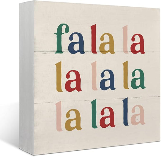 Merry Christmas Sign, Christmas Decoration Wooden Box Sign, Fa La La La Holiday Winter Decor for Table Home Bedroom Shelf Office Desk,Xmas Decorations 5x5