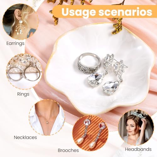 8 PCS Small Ceramic Jewelry Tray Decorative Ring Tray Exquisite Small Ceramic Trinket Dish for Earrings, Rings, Key Wedding Birthdays Jewelry Bowl Gifts(White, 4.3in) - Image 3