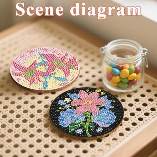 DOTSOPS 6 PCS Flowers Diamond Painting Coasters for Beginners with Holder - Image 4