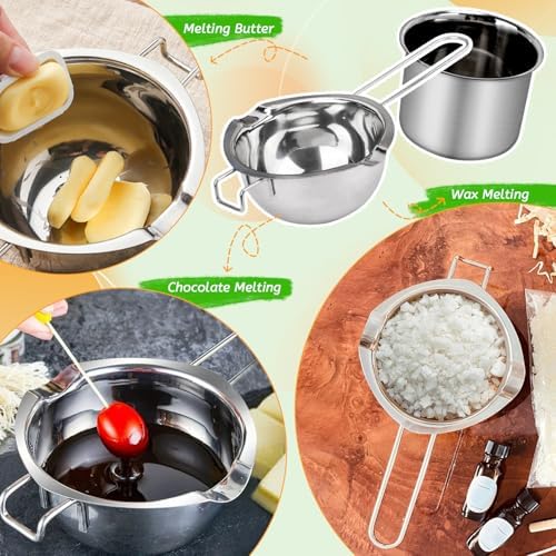 Blingfun Double Boiler Pot Set, Stainless Steel Melting Pot with Candle Wicks, Stickers,Wick Holders,Wick Placing Tube for Soap, Wax, Candle Making - Image 2