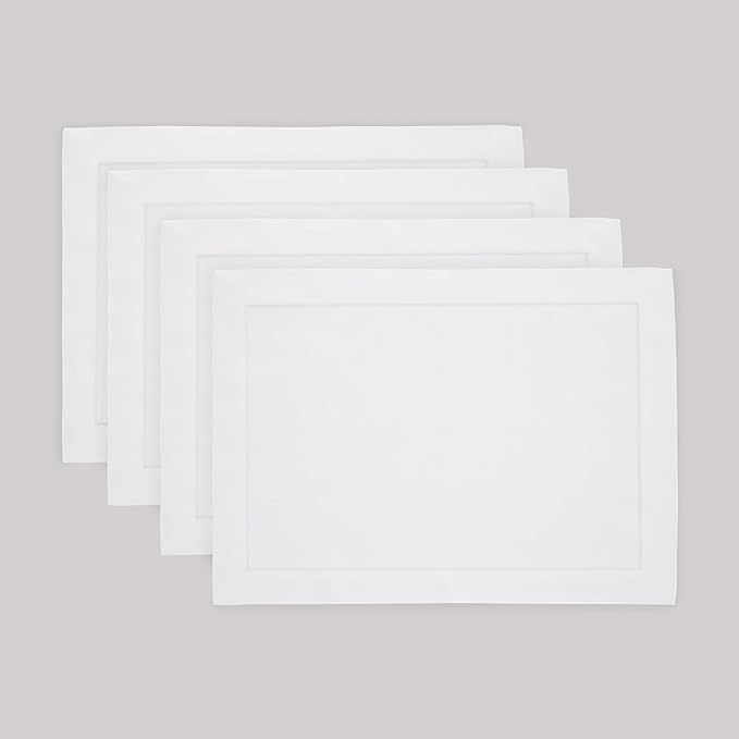 Solino Home Linen White Placemats Set of 4 - 100% Pure Linen Placemats 14 x 19 Inch for Winter, Valentines, Spring, Easter - Fete