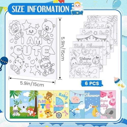 Honoson 6 Pcs 6 Inch Pre Drawn Outline Canvas Paint Kit with Pictures for Adults Paint Party Stretched Canvas Art Boards Set for Adult Beginner(Baby Shower) - Image 2