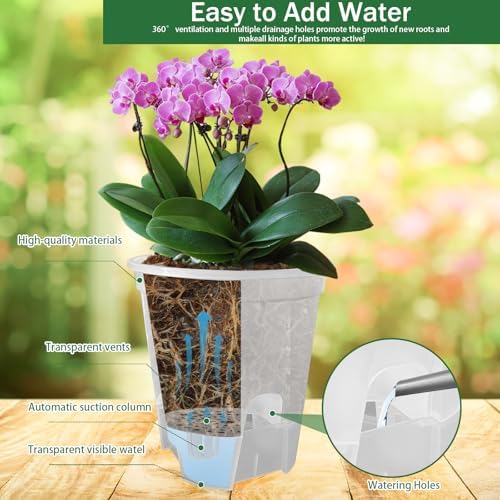Cdd's Path 5-Pack 6 Inch Self Watering Naked Root Planter Pots with Drainage Holes & Reservoir, Plastic Planters with Air Pipes for Indoor Outdoor Plants，Clear - Image 5