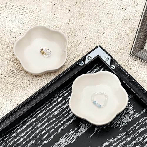 Koythin 2-Piece Ceramic Trinket Dish, Five Petal Flower, White - Image 3