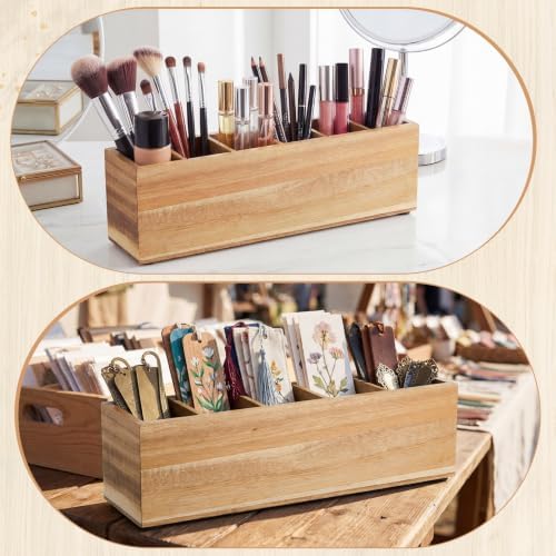 Jetec Wooden Pencil Pen Holder for Desk, Acacia Wood, 6 Compartments - Image 5
