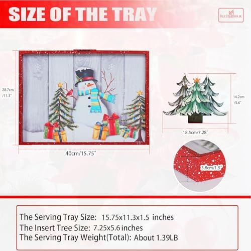 Christmas Decoration Serving Tray with Handels Decorative Tray Coffee Table Serving Platter Thanksgiving Tray - Breakfast Drinks Liquor Snowman(Red) - Image 3
