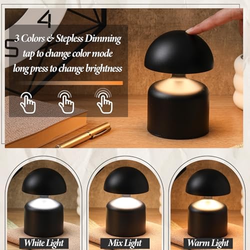 2 Pack Mushroom LED Table Lamp, Black - Image 4
