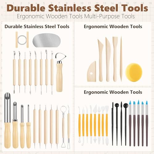 UUSYCUN 52PCS Pottery Tools for Sculpting, Ceramics Clay Tools for Pottery Kiln, Pottery Wheel, Trimming, Carving, Modeling, Beginners, Polymer Clay, Air Dry Clay, Pros, Adults, Crafting Supplies - Image 3