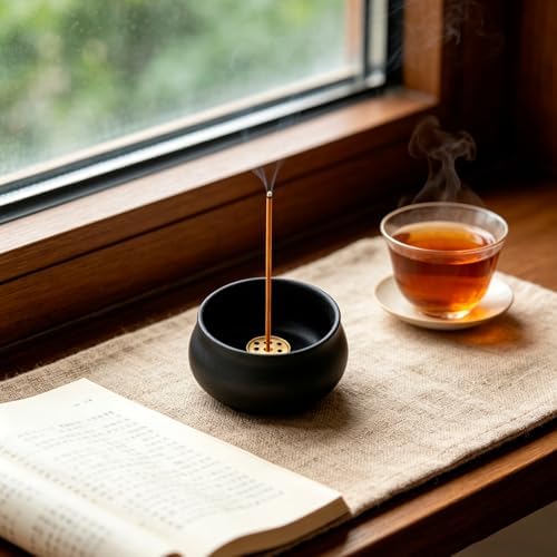 Ceramic Incense Holder for Sticks, Incense Burner Holder Ash Catcher with Non-Slip Pads, Incense Stick Holder for Unique Home Decor/Meditation/Yoga/Gift (Black) - Image 6