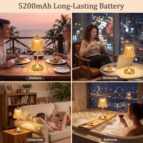 Cordless Table Lamp, Rechargeable Gold Faceted Glass Touch Lamp - Image 7