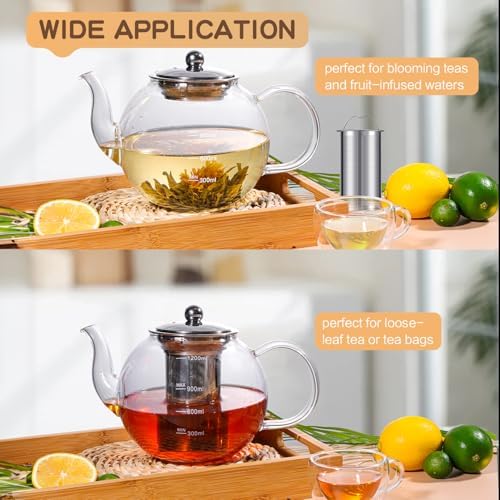 Glass Teapot, Zpose 40oz/1200ml Tea Pot with Removable Stainless Steel Infuser, Clear Glass Tea Kettle with Scale Line, Stovetop Safe Teapot for Blooming Tea & Loose Leaf Tea, Gift Box for Tea Maker - Image 5