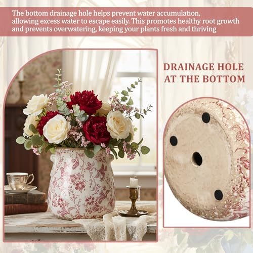 Ceramic Scroll Planter 6.5 Inch, Pink Floral - Image 5