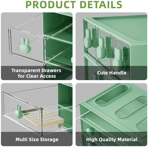 Marbrasse Desk Organizer with 6 Drawers, 3 Tier Stackable Storage Drawers Plastic Makeup Storage, Office Organizers and Storage, Desk Storage Box for Office, School, Home Green - Image 5