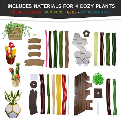 WeVeel Cozy Craftworks Four Plants Chenille Stem Craft Kit Bundle for Teens & Adults – Mindful DIY Plant Craft, Tactile Pipe Cleaner Art Kit with QR Video Tutorials - Image 2