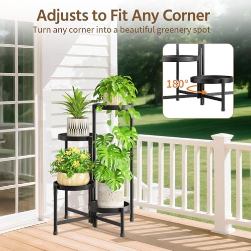 LASZOLA Plant Stand Indoor with 10 Inch Large Metal Tray, 4 Tier Black - Image 3