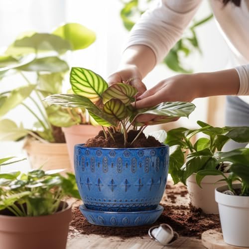 G EPGardening Plant Pot 5 Inch, Ceramic Planter for Indoor Plants, Blue - Image 4