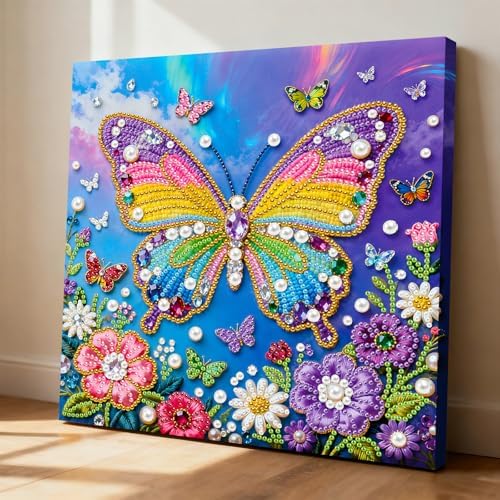ARTopet DIY Pearl Painting Kit with Frame Gemstone Pearl Diamond Dots Beads Canvas Art Craft for Adult Beginners Display for Tabletop and Wall Mounting Home Decor-Colorful Butterfly - Image 5