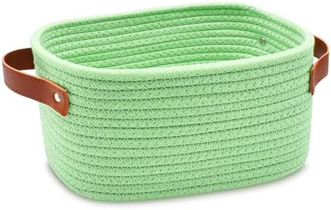 ABenkle Small Storage Basket, Mini Baskets with Handle, Cute Cotton Woven Baskets for Shelves, Boho Decorative Toy Storage Bin for Nursery, Spa, Empty Gift Basket - XS, Green by ABenkle