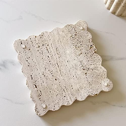 Vintage Natural Marble Tray Small Ornaments Scalloped Tray Handmade Storage Dish for Counter, Vanity, Dresser, Nightstand and Desk (Beige Travertine) - Image 5