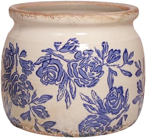 Chinoiserie Ceramic Plant Pot for Garden Decor, 6.3in Rustic Farmhouse Planter with Drainage Hole for House Plants, Blue and White Vase for Centerpiece, Kitchen & Office Decoration, Plant Lover Gifts by XiaanJiaju