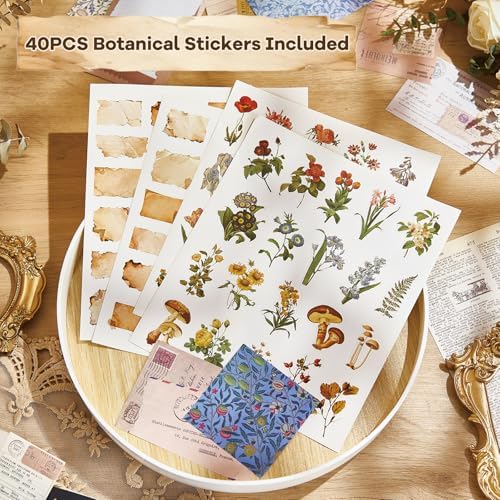 440PCS Vintage Scrapbook Supplies Kit – 360 Sheets Decorative Papers & 80Pcs Aesthetic Botanical Stickers, Retro Ephemera Pack for Journaling, Planners, DIY Collage - Image 3