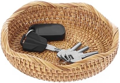 Hipiwe Round Key Basket Bowl for Entryway 7.3" Small Rattan Serving Tray by Hipiwe