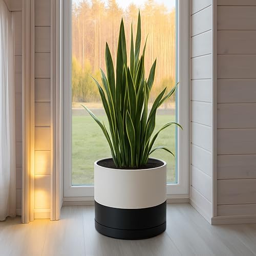 D'vine Dev 14 Inch Ceramic Planter Pot, Black White Two Tone, 94-O-G-L - Image 2