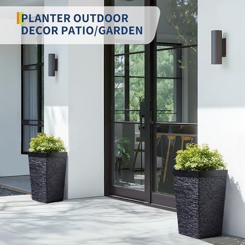 Garvee 16" Tall Planters Set of 2, Outdoor＆Indoor Planter Pots, Black - Image 4