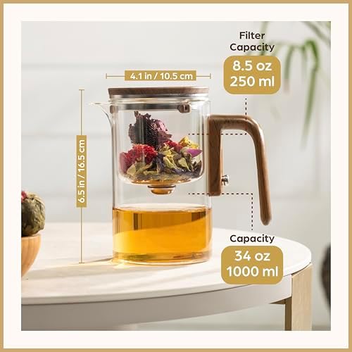 Magic Tea Pot - Modern Glass Infuser Tea pot - Water Separation Enchanted Teapot with Heat-Resistant Handle - Elegant Gift Box & Writable Card - Perfect for Loose Leaf Tea - 1000 ML (34oz) - Image 3