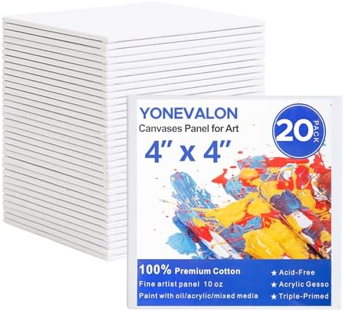 Mini Canvas for Painting 4x4 inch, 20 Pack Small Painting Canvases by YONEVALON