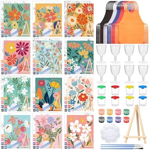 Sherr 96 Pcs 12 Set Pre Drawn Canvas Painting Kits, Flower by Sherr