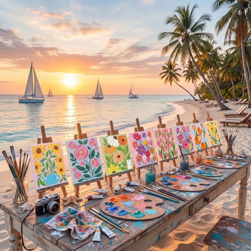 Sherr 24 Pcs Pre Drawn Canvas for Adult, Abstract Flower, 8 x 10 Inch - Image 2