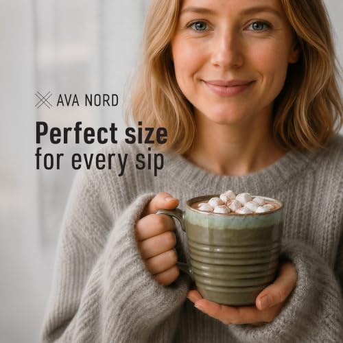 Ava Nord Reactive Glaze Stoneware Ceramic Coffee Mugs 4 Pack - 14oz - Green - Image 4