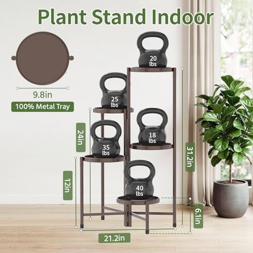LASZOLA Plant Stand Indoor with 10 Inch Large Metal Tray, 5 Tier Bronze - Image 2