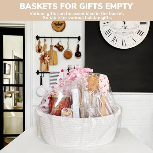 CHICVITA 2-Pack Gift Baskets Empty with Bags & Ribbon, Toy Basket, White - Image 2