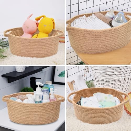 ABenkle Small Basket with Handles, Boho Decorative Rope Woven Dog Cat Toy Storage Bin Shelf Storage Organizer, Easter Christmas Gift Basket, 12"x8"x5" - Image 5
