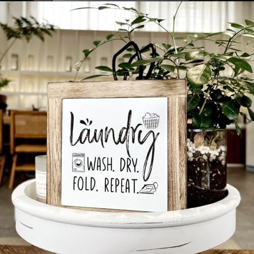 Laundry Room Decor, Laundry Steps Sign, Wash Dry Fold Repeat Sign, Wooden Box Signs for Home Decor, Farmhouse Wood Plaque Sign, Laundry Room Shelf Decoration, Country Style Wood Block Laundry Sign - Image 4