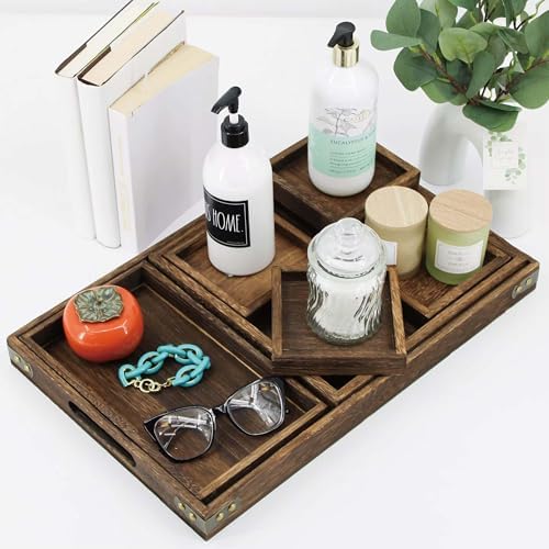 5-Piece Wooden Serving Tray Set for Ottoman,Breakfast in Bed,Coffee Table - Image 5