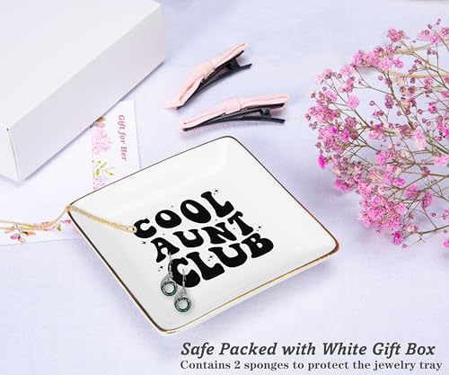 NZY Mothers Day,Birthday,Thanksgiving,Christmas Gifts for Aunt,Auntie Gifts from Niece Nephew,Promoted to Aunt-Ceramic Jewelry Tray Trinket Holder Ring Dish-Cool Aunt Club - Image 2