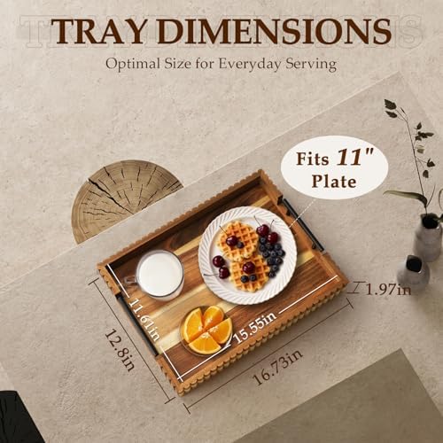 Serving Tray for Coffee Table Decor, 16.7" Decorative Ottoman Tray, Natural - Image 4